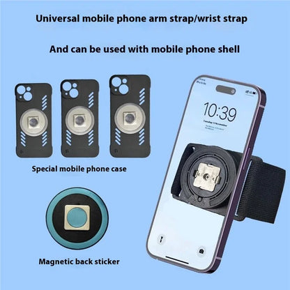 Phone Arm Strap Wrist Strap with Round Adhesive Patch, Magnetic Plus Buckle Quick Release Wrist Bracket