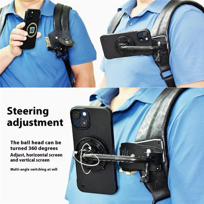 Phone Backpack Clip with Round Adhesive Patch, Magnetic Plus Buckle Quick Release Backpack Clip Phone Holder