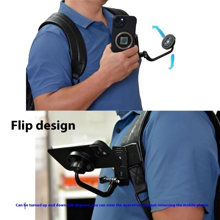 Phone Backpack Clip with Round Adhesive Patch, Magnetic Plus Buckle Quick Release Backpack Clip Phone Holder