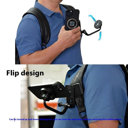 Phone Backpack Clip with Round Adhesive Patch, Magnetic Plus Buckle Quick Release Backpack Clip Phone Holder