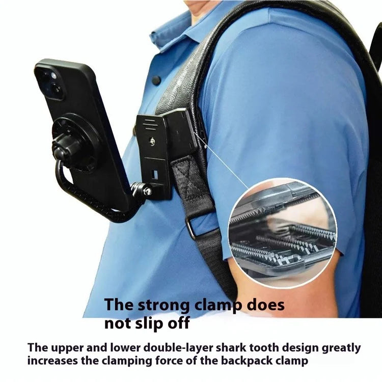Phone Backpack Clip with Round Adhesive Patch, Magnetic Plus Buckle Quick Release Backpack Clip Phone Holder