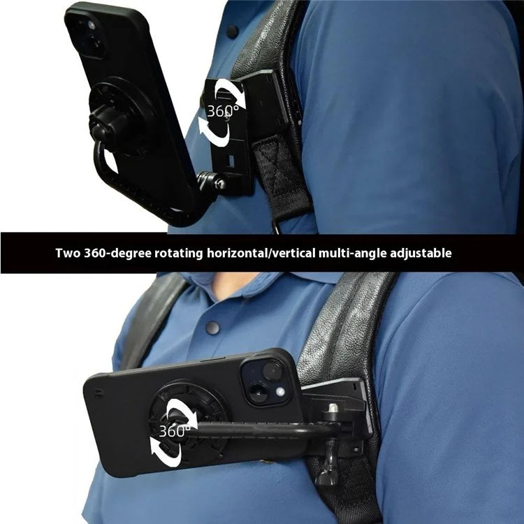 Phone Backpack Clip with Round Adhesive Patch, Magnetic Plus Buckle Quick Release Backpack Clip Phone Holder