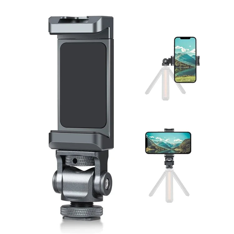 PULUZ PU3206B Gimbal Cold Shoe Phone Clamp Aluminum Alloy Retractable Phone Clip Holder