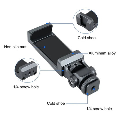 PULUZ PU3206B Gimbal Cold Shoe Phone Clamp Aluminum Alloy Retractable Phone Clip Holder