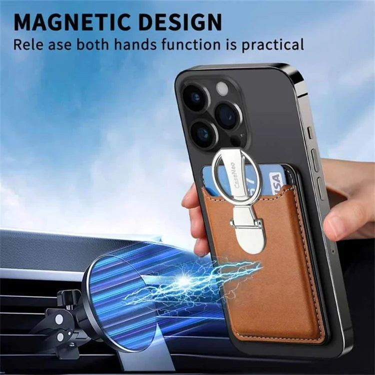 Card Holder Compatible with MagSafe PU Leather Kickstand Card Bag