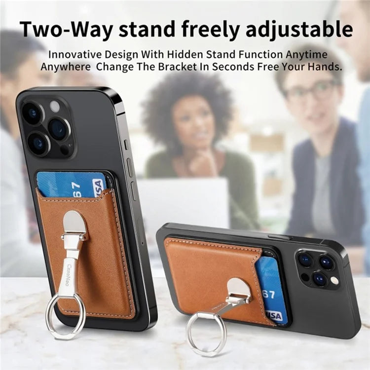 Card Holder Compatible with MagSafe PU Leather Kickstand Card Bag
