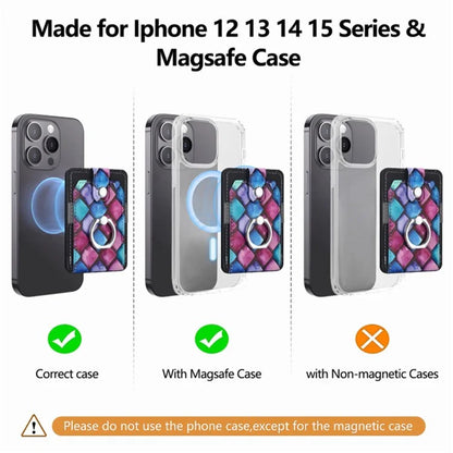 Magnetic Phone Back Card Holder Compatible with MagSafe Self-adhesive PU Leather Card Storage Pouch  /  Mandala