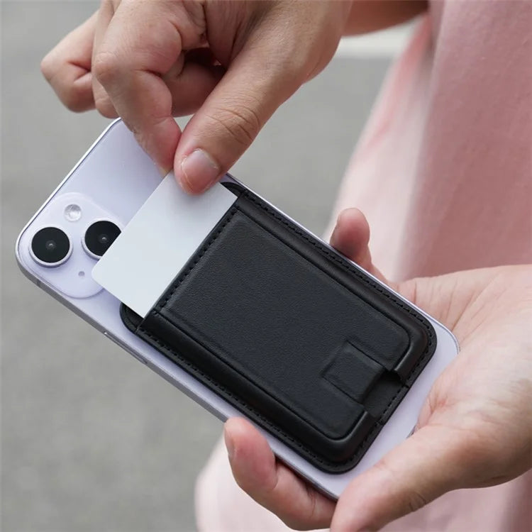 MRC048 Card Holder for Back of Phone Stick-on ID Credit Adhesive Leather Pouch Kickstand Card Sleeve Pocket