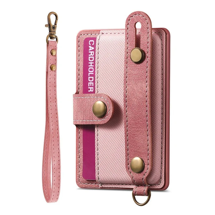Cell Phone Card Holder Pouch Self-Adhesive Phone Kickstand with Wrist Strap