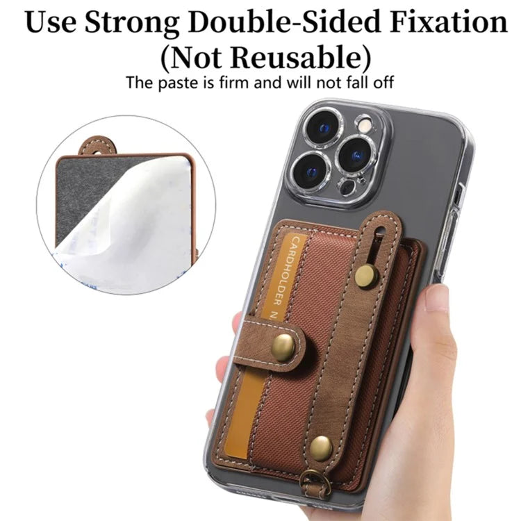 Cell Phone Card Holder Pouch Self-Adhesive Phone Kickstand with Wrist Strap