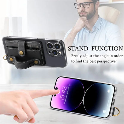 Cell Phone Card Holder Pouch Self-Adhesive Phone Kickstand with Wrist Strap
