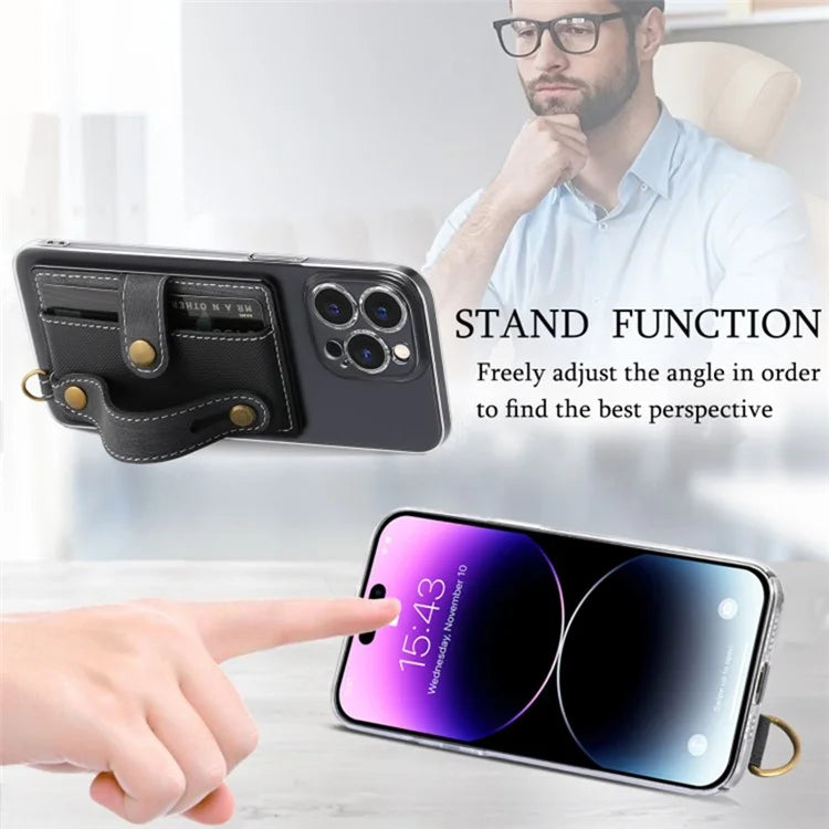 Cell Phone Card Holder Pouch Self-Adhesive Phone Kickstand with Wrist Strap