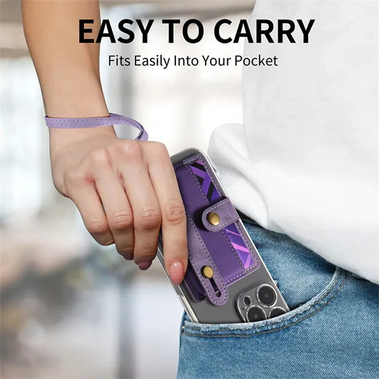 Cell Phone Card Holder Pouch Self-Adhesive Phone Kickstand with Wrist Strap