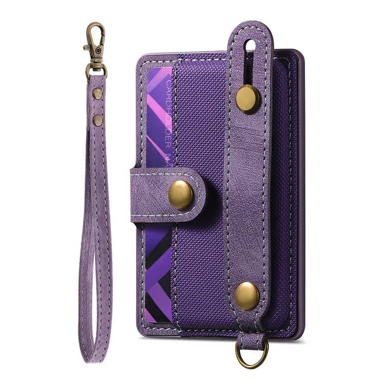 Cell Phone Card Holder Pouch Self-Adhesive Phone Kickstand with Wrist Strap