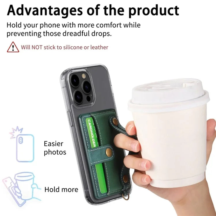 Cell Phone Card Holder Pouch Self-Adhesive Phone Kickstand with Wrist Strap