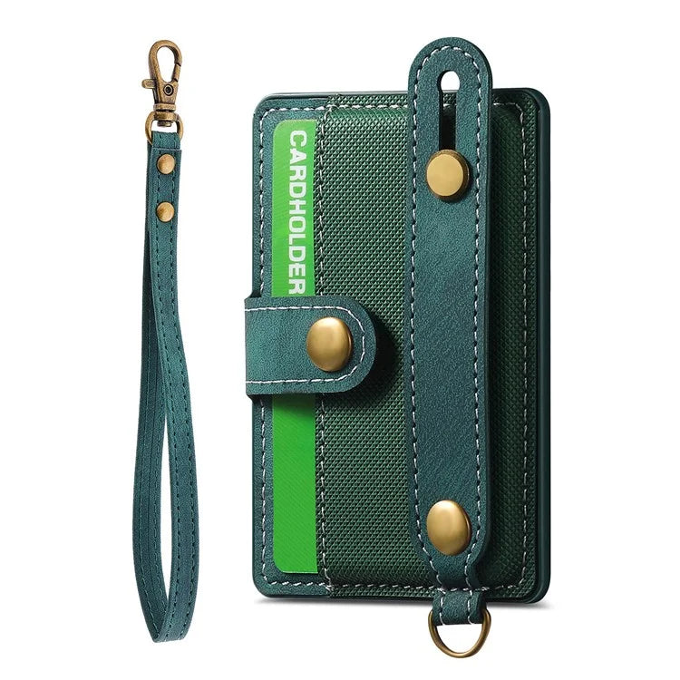 Cell Phone Card Holder Pouch Self-Adhesive Phone Kickstand with Wrist Strap