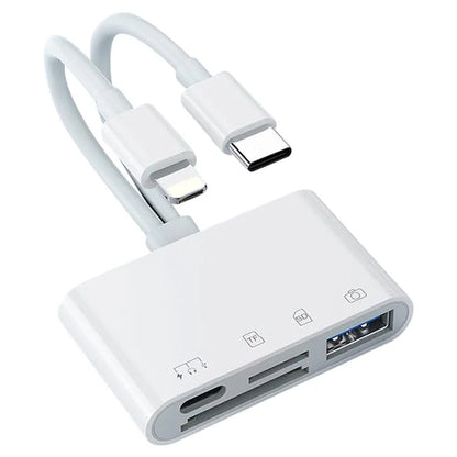 NK-104pro USB-C / 8-pin SD TF Card Reader 4-in-2 Camera Memory Card Reader SD+TF+USB OTG+USB-C Charging Adapter