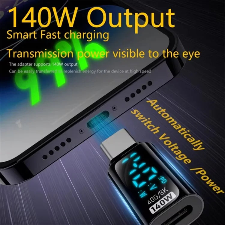 Type-C Male to Type-C Female 140W Digital Display Charging Adapter
