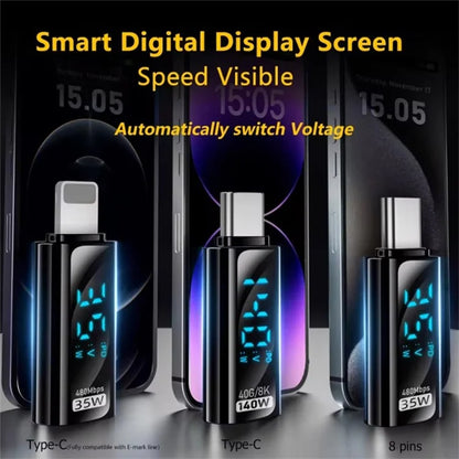 Type-C Male to Type-C Female 140W Digital Display Charging Adapter