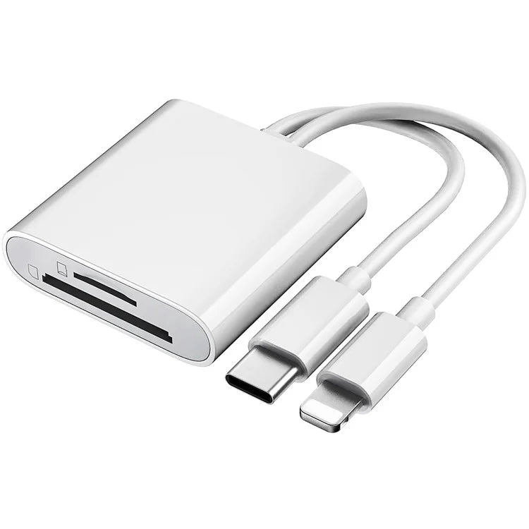 SD / TF Card Reader Driver Free Adapter with 8-pin + Type-C Cable for Apple and Android