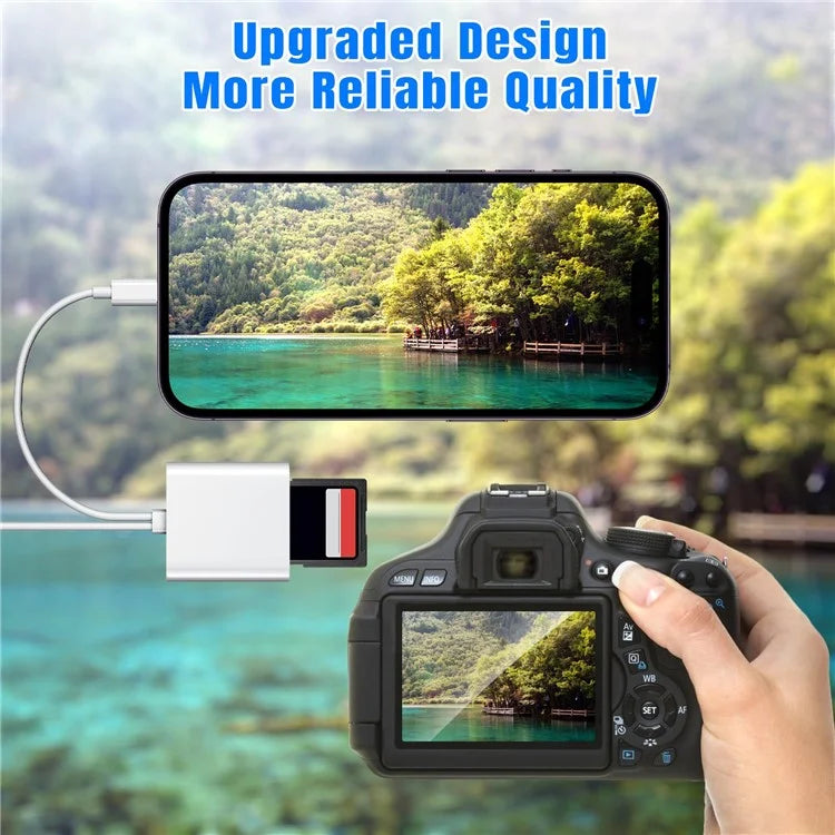 SD / TF Card Reader Driver Free Adapter with 8-pin + Type-C Cable for Apple and Android