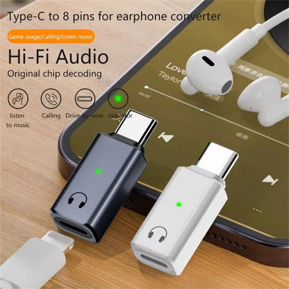 USB-C Male to 8-Pin Female Adapter Converter Audio Headphone Extension Connector