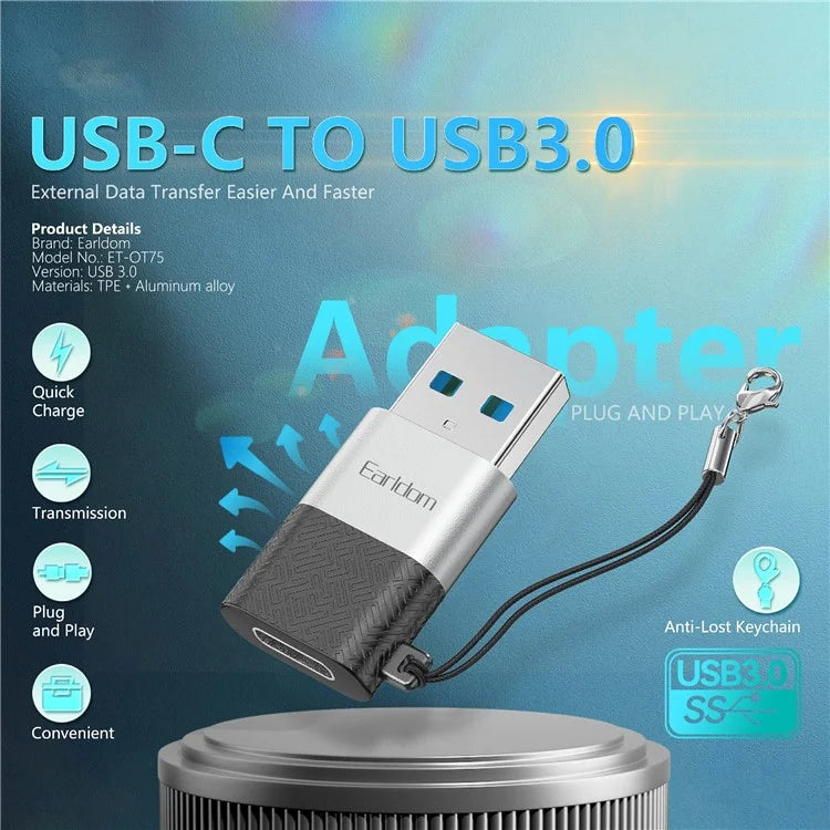 EARLDOM OT75 Type-C Female to USB Male Adapter Data Transfer Aluminum Alloy Converter