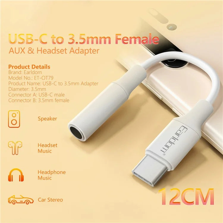 EARLDOM OT79 Type-C Male to 3.5mm Female Headphone Connection Adapter