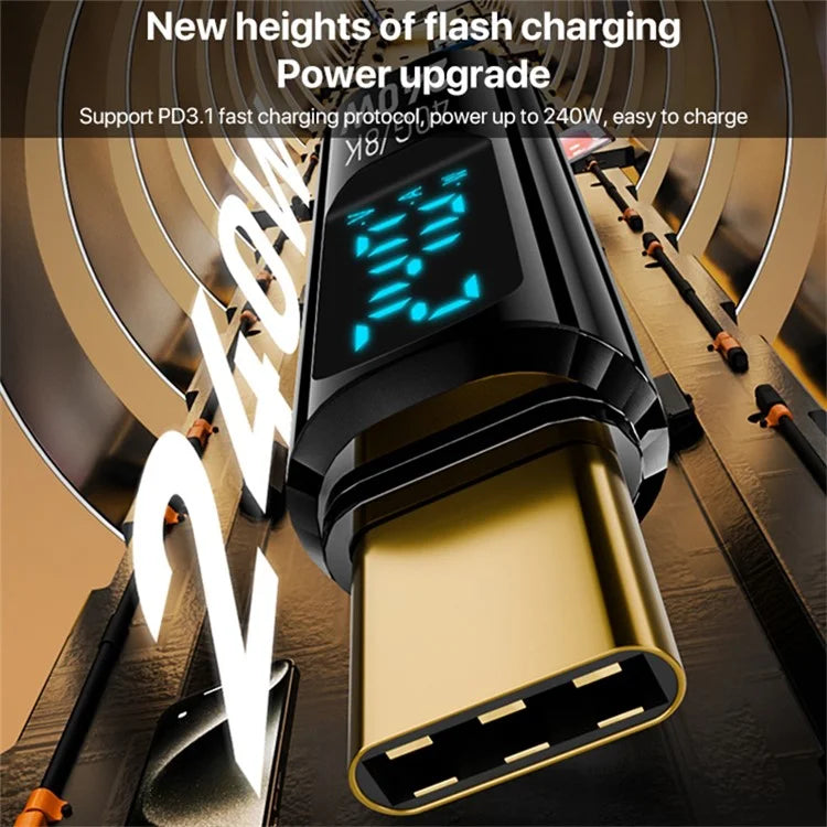 Type-C Male to Type-C Female 240W Digital Display Charging Data Video Transmission Adapter