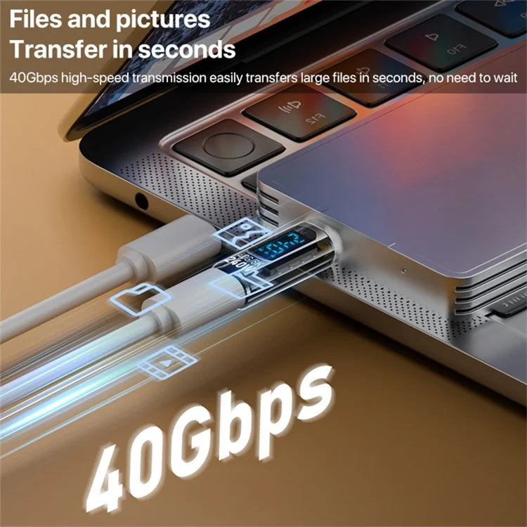 Type-C Male to Type-C Female 240W Digital Display Charging Data Video Transmission Adapter
