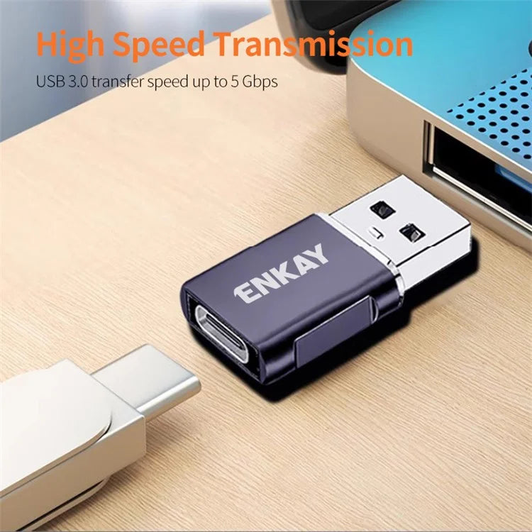 ENKAY HAT PRINCE ENK-AT119 USB 3.0 Male Adapter to Type-C Female Fast Data Transfer Converter