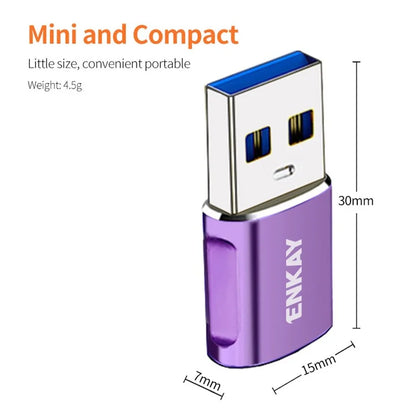 ENKAY HAT PRINCE ENK-AT119 USB 3.0 Male Adapter to Type-C Female Fast Data Transfer Converter