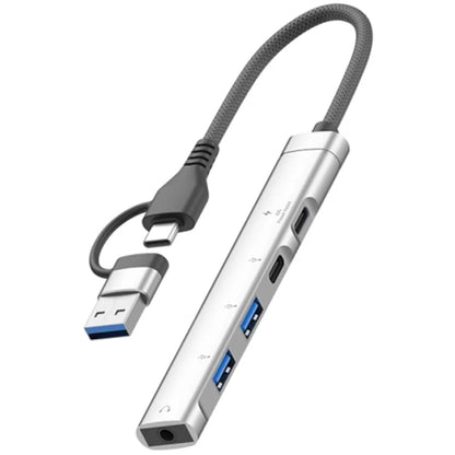 Type-C / USB-A 5-in-1 USB Hub Type-C Charging + Type-C Data + 2xUSB + 3.5mm Headset Jack Adapter