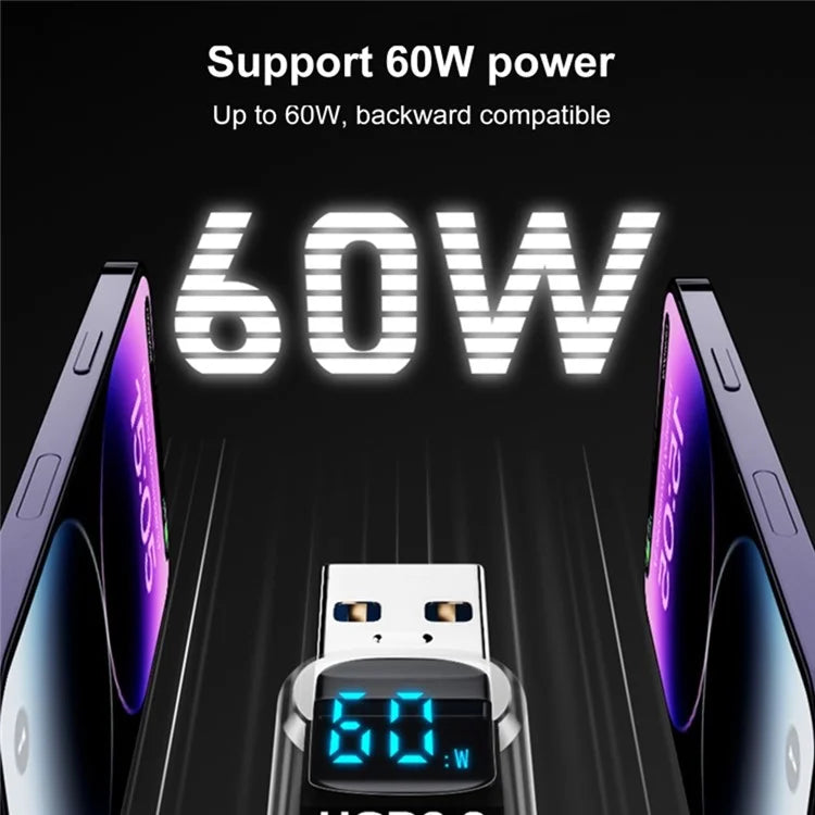 60W 10Gbps Data Transfer Adapter Digital Display USB-A to USB-A Mini Converter