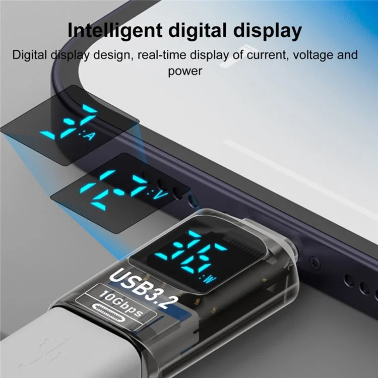 60W 10Gbps Data Transfer Adapter Digital Display USB-A to USB-A Mini Converter