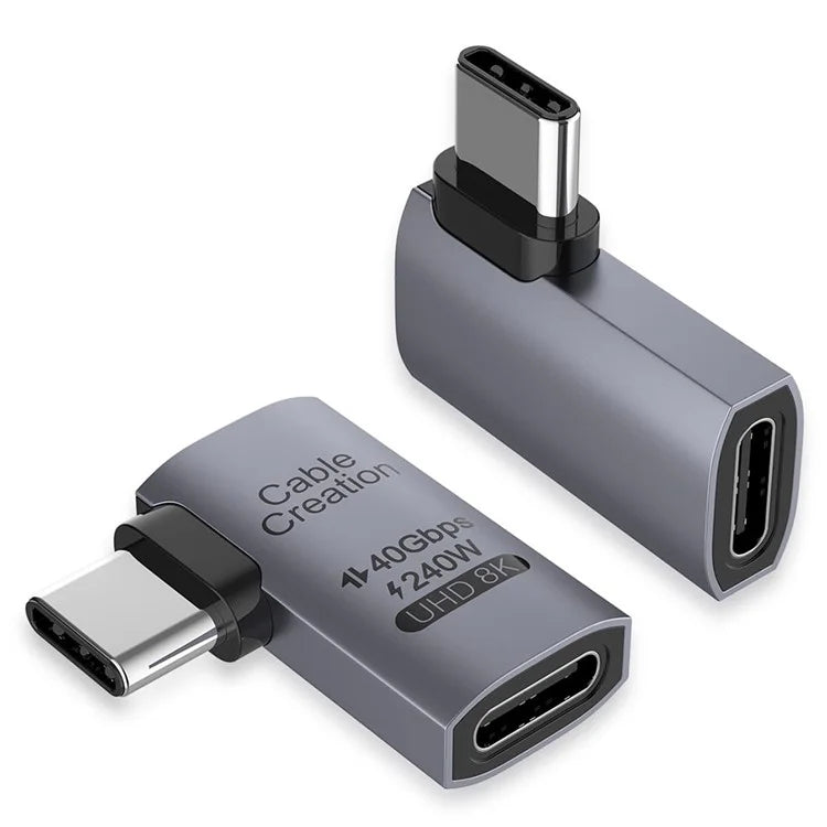 CABLECREATION USB 4.0 Elbow Type-C Male to Type-C Female Converter 240W Fast Charging Adapter