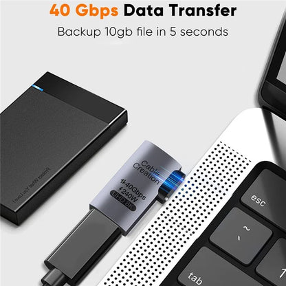 CABLECREATION USB 4.0 Elbow Type-C Male to Type-C Female Converter 240W Fast Charging Adapter