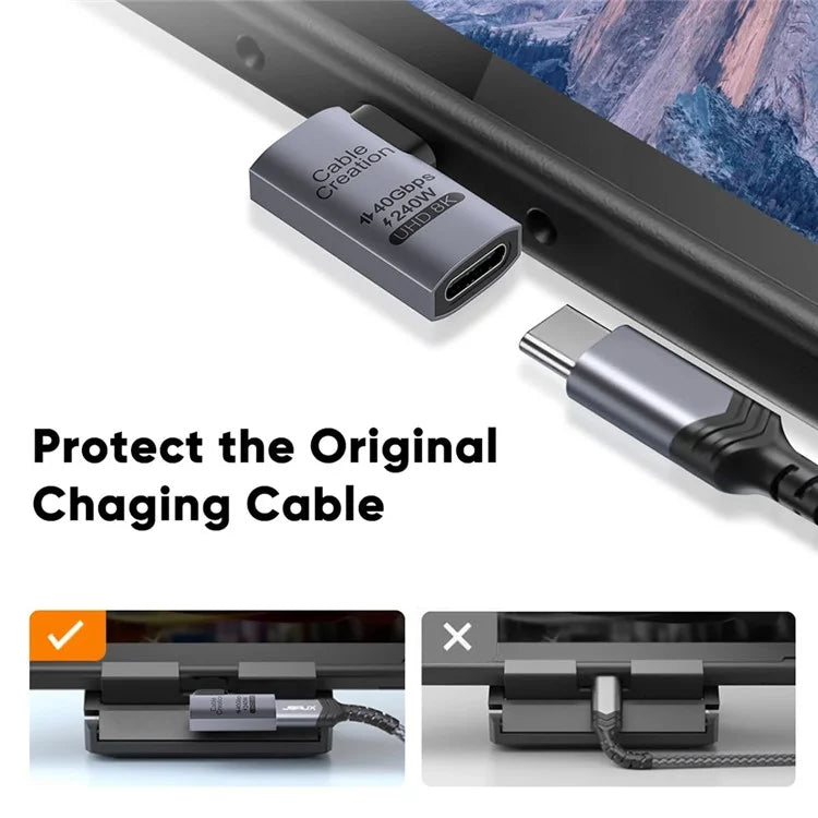 CABLECREATION USB 4.0 Elbow Type-C Male to Type-C Female Converter 240W Fast Charging Adapter