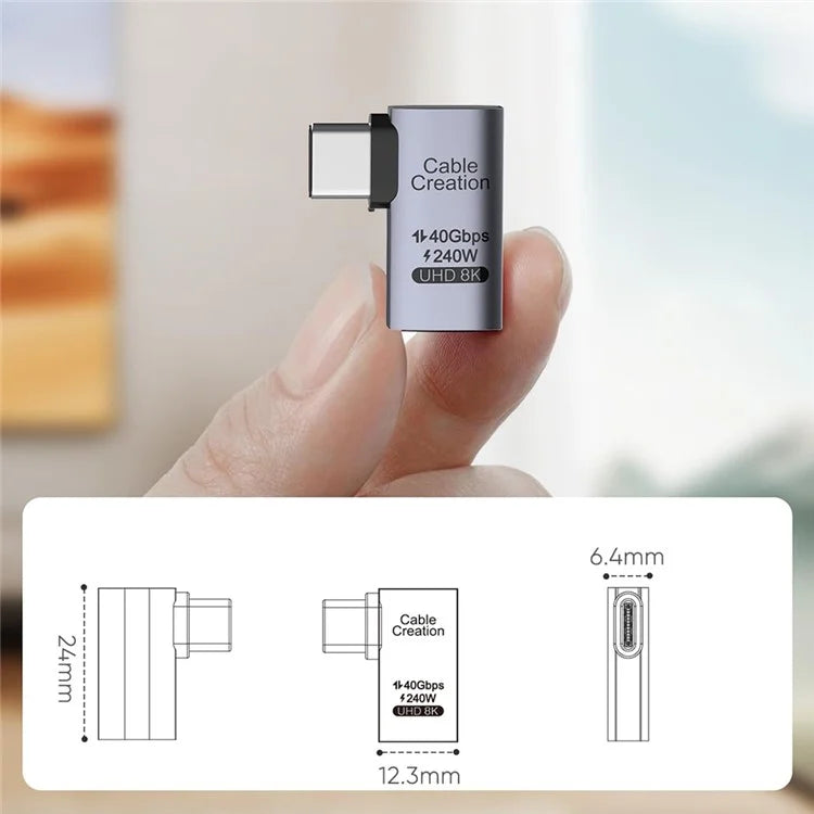 CABLECREATION USB 4.0 Elbow Type-C Male to Type-C Female Converter 240W Fast Charging Adapter