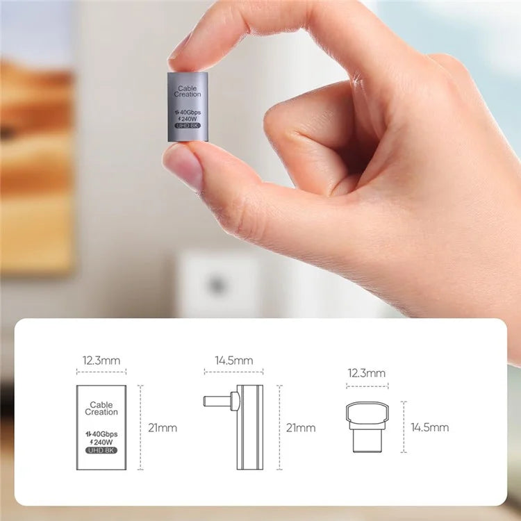 CABLECREATION USB 4.0 Elbow Type-C Male to Type-C Female Converter 240W Fast Charging Adapter