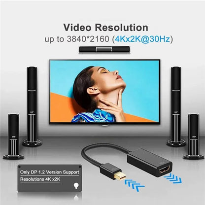 MINDPURE AD007 Plug and Play 4K 30Hz Video Output Mini DP to HD Male to Female Adapter Cable