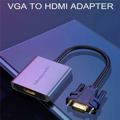 MINDPURE AD014 1920x1080P VGA to HD Male to Female Converter Cable with 3.5mm Audio + Power Port