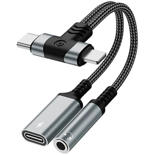 8 Pin / Type-C to Type-C + 3.5mm Audio Converter Nylon Braided Cable Support 10W Fast Charging