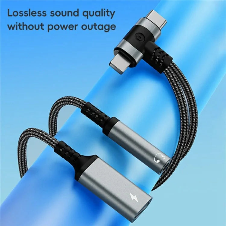 8 Pin / Type-C to Type-C + 3.5mm Audio Converter Nylon Braided Cable Support 10W Fast Charging