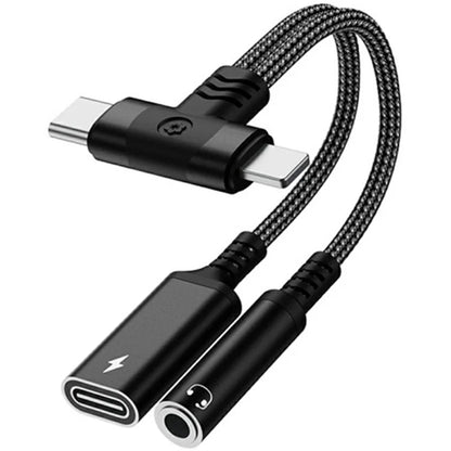 8 Pin / Type-C to Type-C + 3.5mm Audio Converter Nylon Braided Cable Support 10W Fast Charging