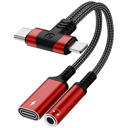 8 Pin / Type-C to Type-C + 3.5mm Audio Converter Nylon Braided Cable Support 10W Fast Charging