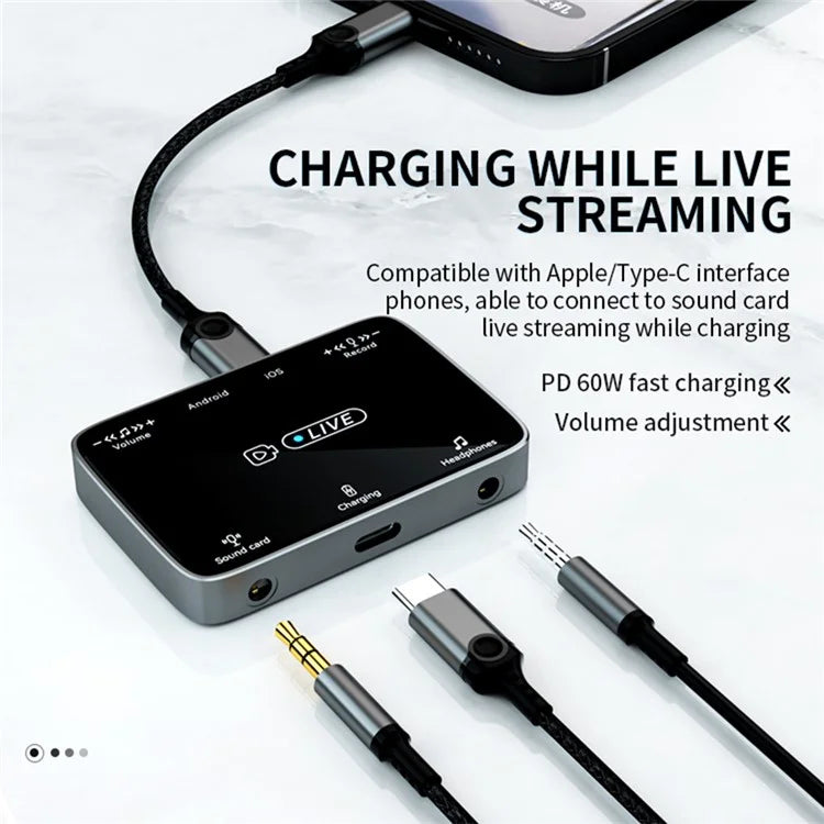 MH319 For 8-Pin iOS / Type-C Android Stereo Live Streaming Converter Sound Card Karaoke Adapter