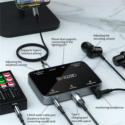 MH319 For 8-Pin iOS / Type-C Android Stereo Live Streaming Converter Sound Card Karaoke Adapter