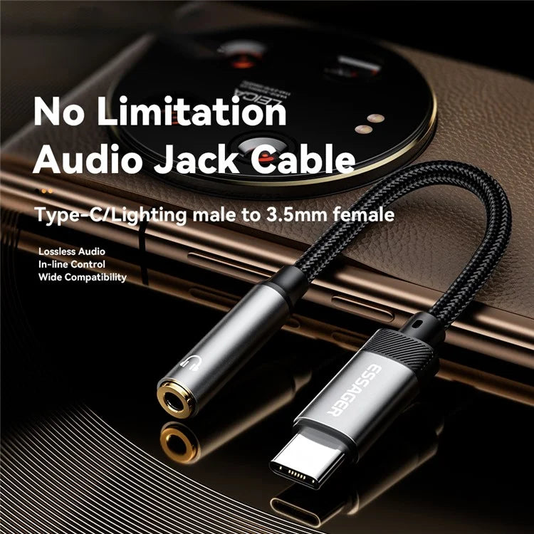 ESSAGER Type-C Male to 3.5mm Female Headphone Connection Audio Adapter Cable