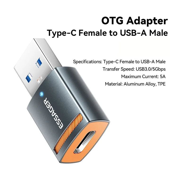 ESSAGER Type-C Female to USB Male Adapter Aluminum Alloy OTG Connector